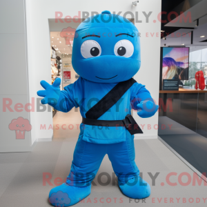 Blå Ninja maskot kostume...