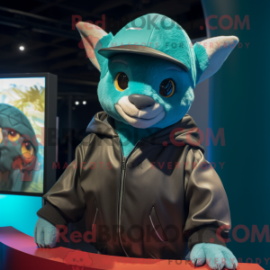 Teal Bat mascot costume...