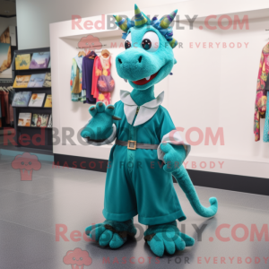 Teal Dragon-mascottekostuum...