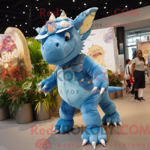 Sky Blue Triceratops mascot...