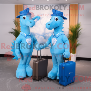 Sky Blue Seahorse maskot...