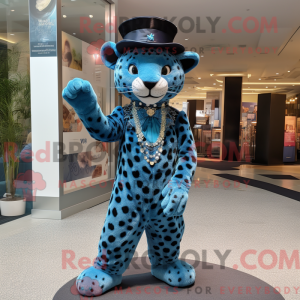 Blå leopard maskot kostume...