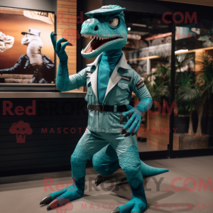 Teal Velociraptor mascot...