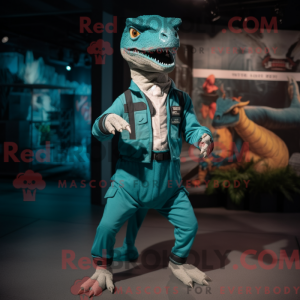 Teal Velociraptor mascot...