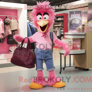 Pink Emu maskot kostume...