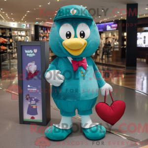 Teal Heart maskotdraktfigur...