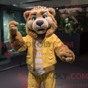 Gul Smilodon maskot kostume...