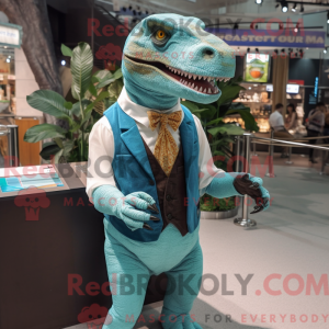 Turquoise T Rex mascot...