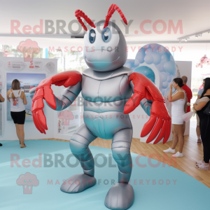 Silver Lobster Bisque mascot costume character dressed with a One-Piece Swimsuit and Hair clips