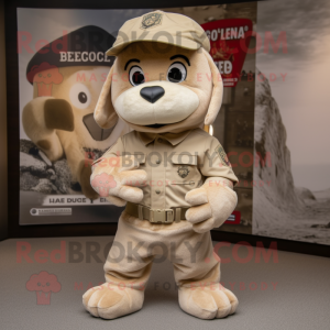 Beige Marine Recon mascot costume character dressed with a Henley Tee and Beanies