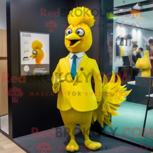 Gul påfugl maskot drak...