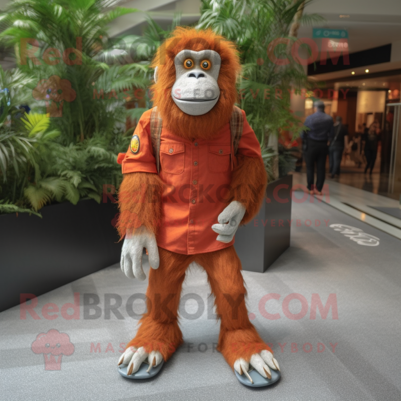 Rust Orangutan mascot costume character dressed with a Henley Tee and Shoe laces