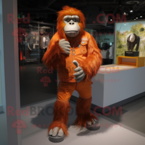 Rust Orangutan mascot costume character dressed with a Henley Tee and Shoe laces