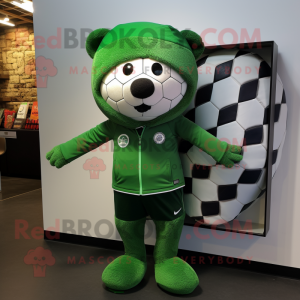 Forest Green Soccer Ball mascot costume character dressed with a Bodysuit and Beanies