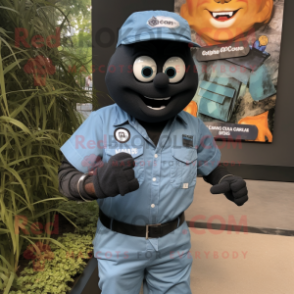 Black Commando mascot costume character dressed with a Chambray Shirt and Bracelet watches