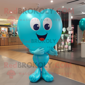 Cyan Heart Shaped Balloons mascot costume character dressed with a Sheath Dress and Wraps