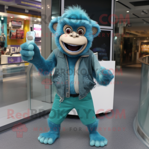 Cyan Monkey maskot kostume...