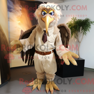 Beige Harpy maskot kostume...