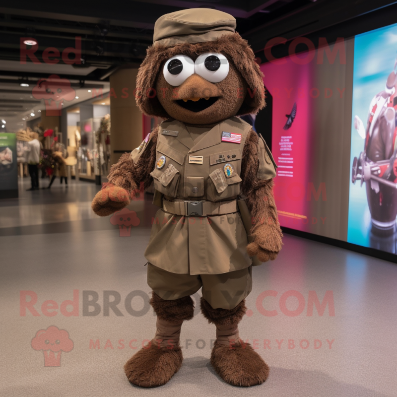 Brown American Soldier mascot costume character dressed with a Mini Skirt and Shawls