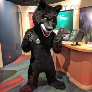 Sort Wolf maskot kostume...
