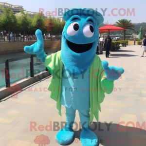 Cyan Paella mascot costume...