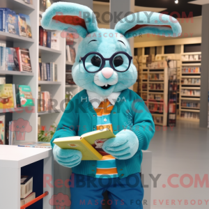 Teal Rabbit Maskottchen...