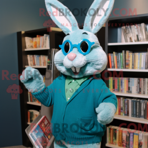 Teal Rabbit mascot costume...