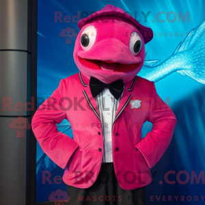 Magenta laks maskot kostume...