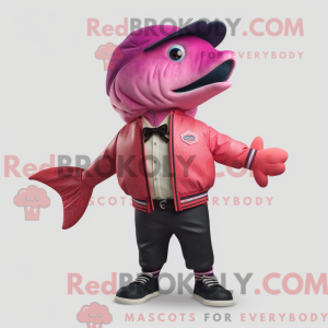 Magenta laks maskot kostume...