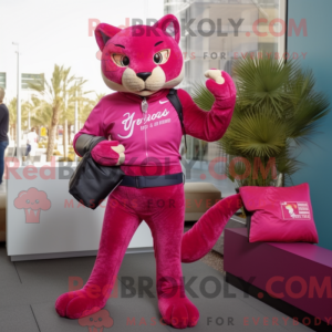 Magenta Puma maskot kostume...