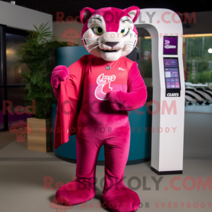 Magenta Puma maskot kostume...