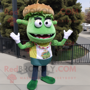 Forest Green Pulled Pork Sandwich mascot costume character dressed with a Flare Jeans and Headbands
