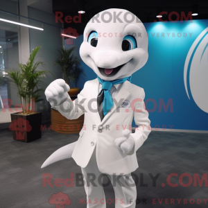 Hvid Dolphin maskot kostume...