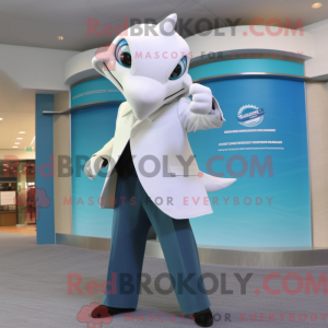 Hvit delfinmaskotdraktfigur...