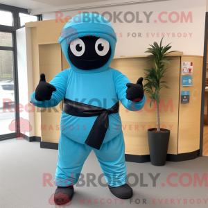 Cyan Ninja mascot costume...