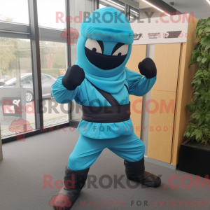 Cyan Ninja mascot costume...