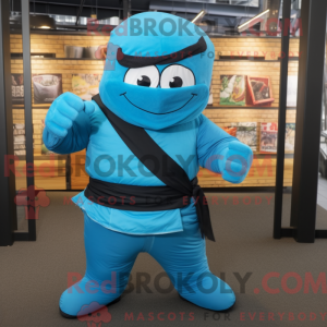 Cyan Ninja mascot costume...