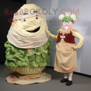 Beige Corned Beef And Cabbage mascot costume character dressed with a Wrap Skirt and Rings