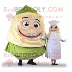 Beige Corned Beef And Cabbage mascot costume character dressed with a Wrap Skirt and Rings