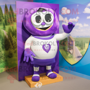 Purple Love Letter mascot costume character dressed with a Board Shorts and Rings