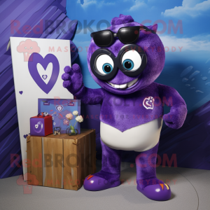 Purple Love Letter mascot costume character dressed with a Board Shorts and Rings