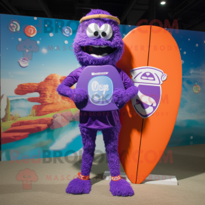 Purple Love Letter mascot costume character dressed with a Board Shorts and Rings