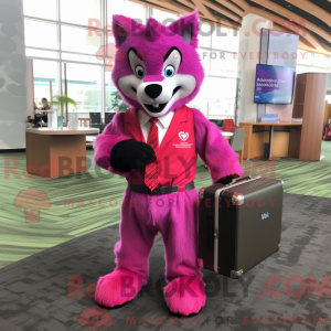 Magenta Wolf mascot costume...