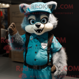 Cyan vaskebjørn maskot...