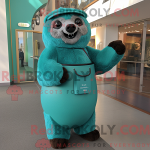 Teal Sloth mascot costume...
