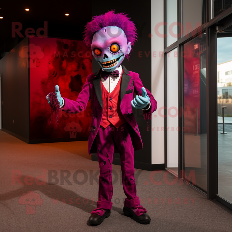 Magenta Undead mascot costume character dressed with a Suit Pants and Bow ties