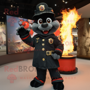 Black Fire Fighter mascot costume character dressed with a Coat and Anklets