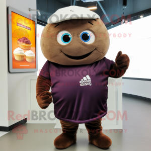 Brown Cupcake mascot costume character dressed with a Sweatshirt and Bracelets