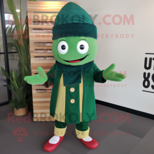 Forest Green Sushi mascot costume character dressed with a Blazer and Beanies