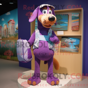 Purple Dog mascot costume...